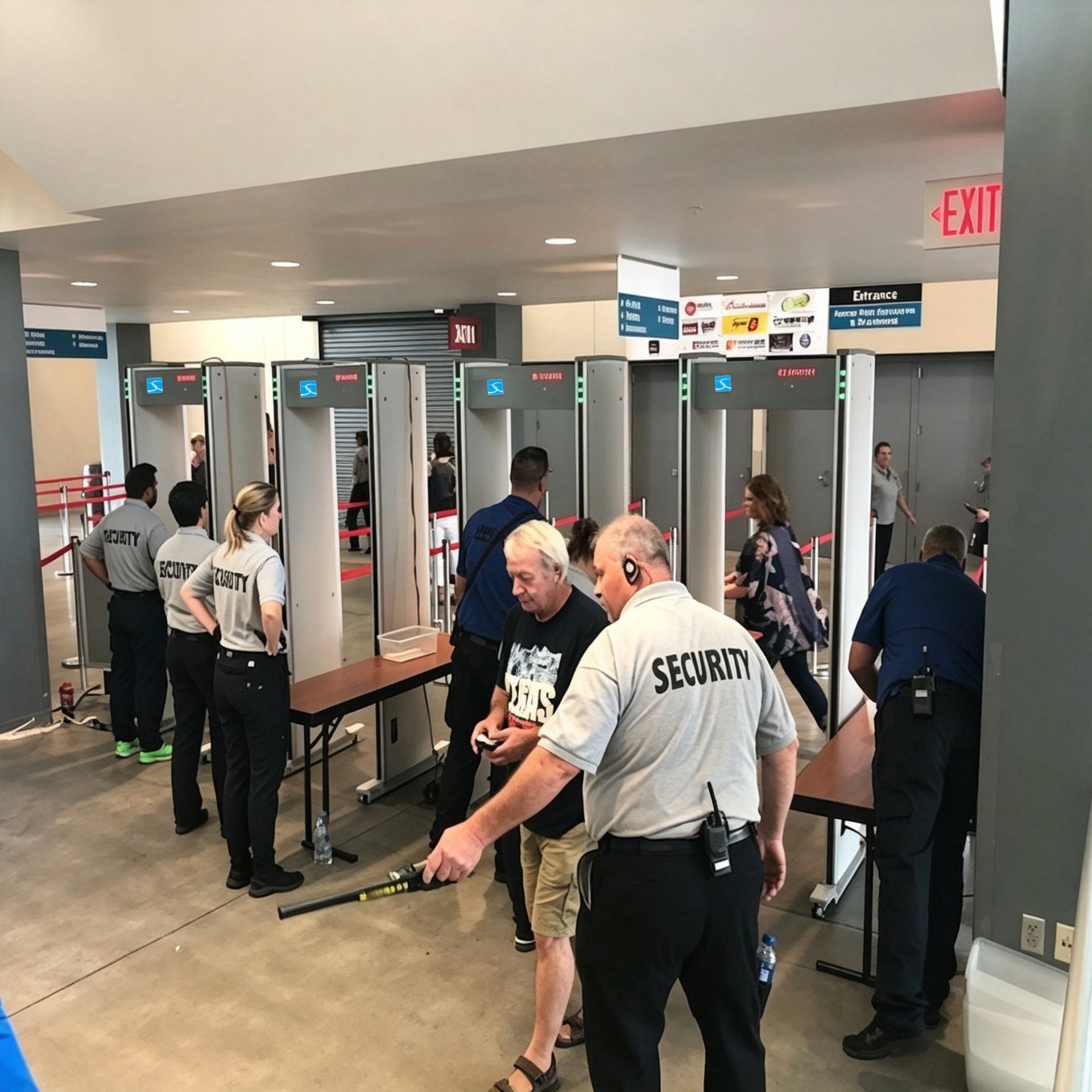 Security is conducting passenger screening.